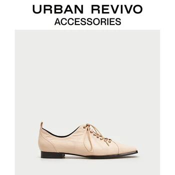 

UR Spring New Women Shoes Leather Effect Lace-up Design Low and Square Heel Shoes AW06TS1N2001