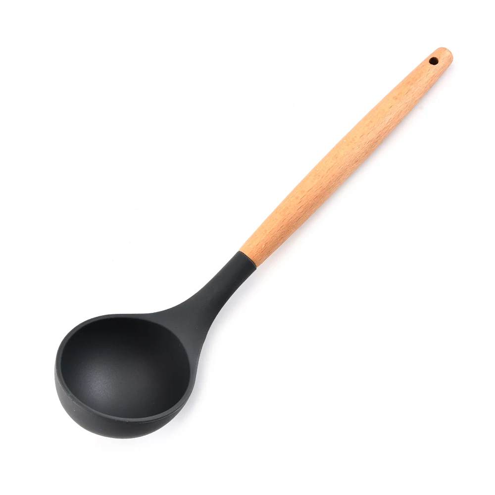 Силиконовый набор кухонной утвари 11 шт. бука деревянная ручка термостойкая антипригарная ложка лопатка ковш кухонные инструменты