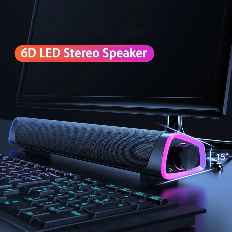 Bluetooth 6D Surround Soundbar With RGB Light Speakers Computer Wired Stereo Bass Subwoofer for Laptop PC Home Theater | Электроника