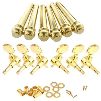 

SEWS-6Pcs Acoustic Guitar Bridge Pins Brass & 1 Set Gold Sealed Guitar String Tuning Pegs Tuners Machine Heads 3L+3R