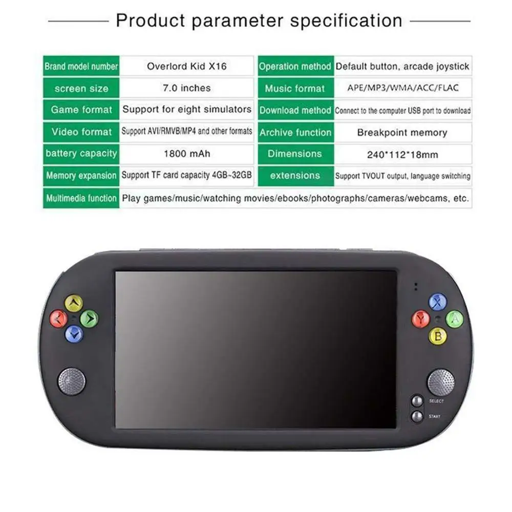 X16 7 Inch Retro Classic Game Console Handheld Portable 1300 Built-in Games Color Screen Display Game Machine Player X16 7 Inch Retro Classic Game Console Handheld Portable 1300 Built-in Games Color Screen Display Game Machine Player
