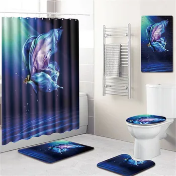 

New Christmas Bathroom Rugs 5 Pieces Bathroom Mat Hotel Non-slip Bath Mat Shower Curtain Toilet Seat Cover Carpet Bathroom rugs