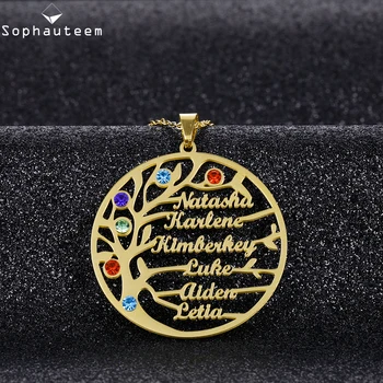 

Custom Name Necklace Personalised Initial Letter Pendant Necklace Arabic Flower Life of Tree Birthstone Gold Necklaces for Women