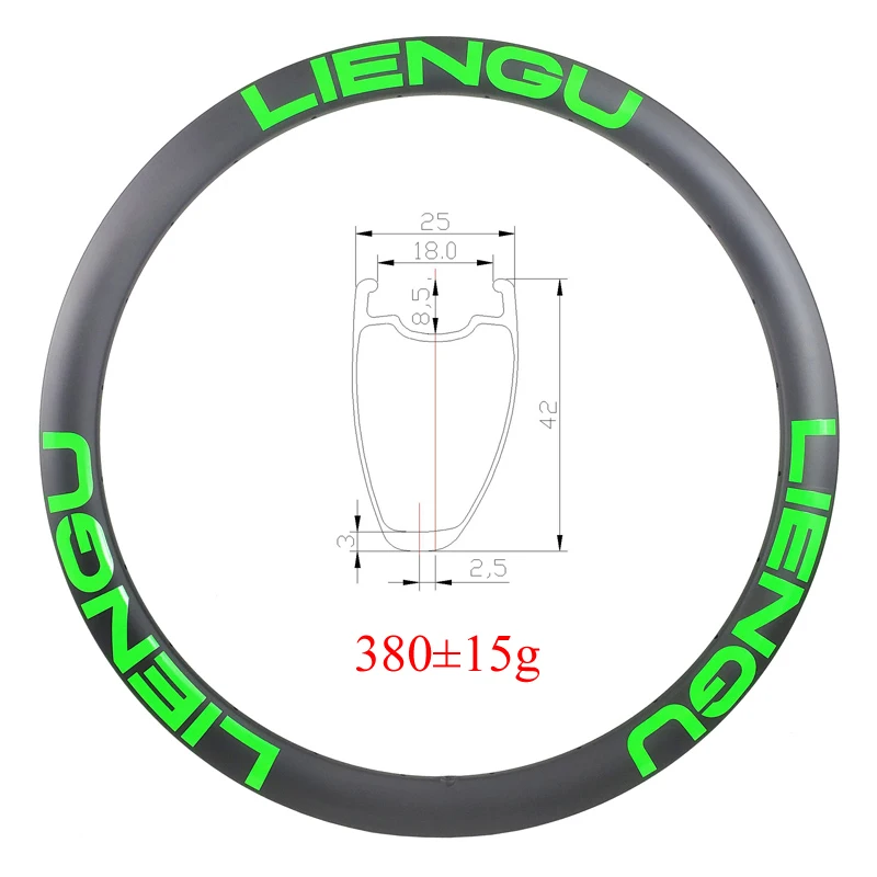 LIENGU 380 г свет 700C 42 мм обод дорожного велосипеда бескамерная 25 мм ширина Асимметричный диск тормозной велосипед карбоновый обод
