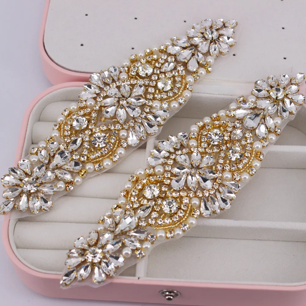 Bridal Waistband Bridal Dress Decoration 1 PCS Gold Rhinestone Appliques For Wedding Belt Shoes Jacket Jewelry DIY Sew On Rhinestone Appliques Bridal Accessories