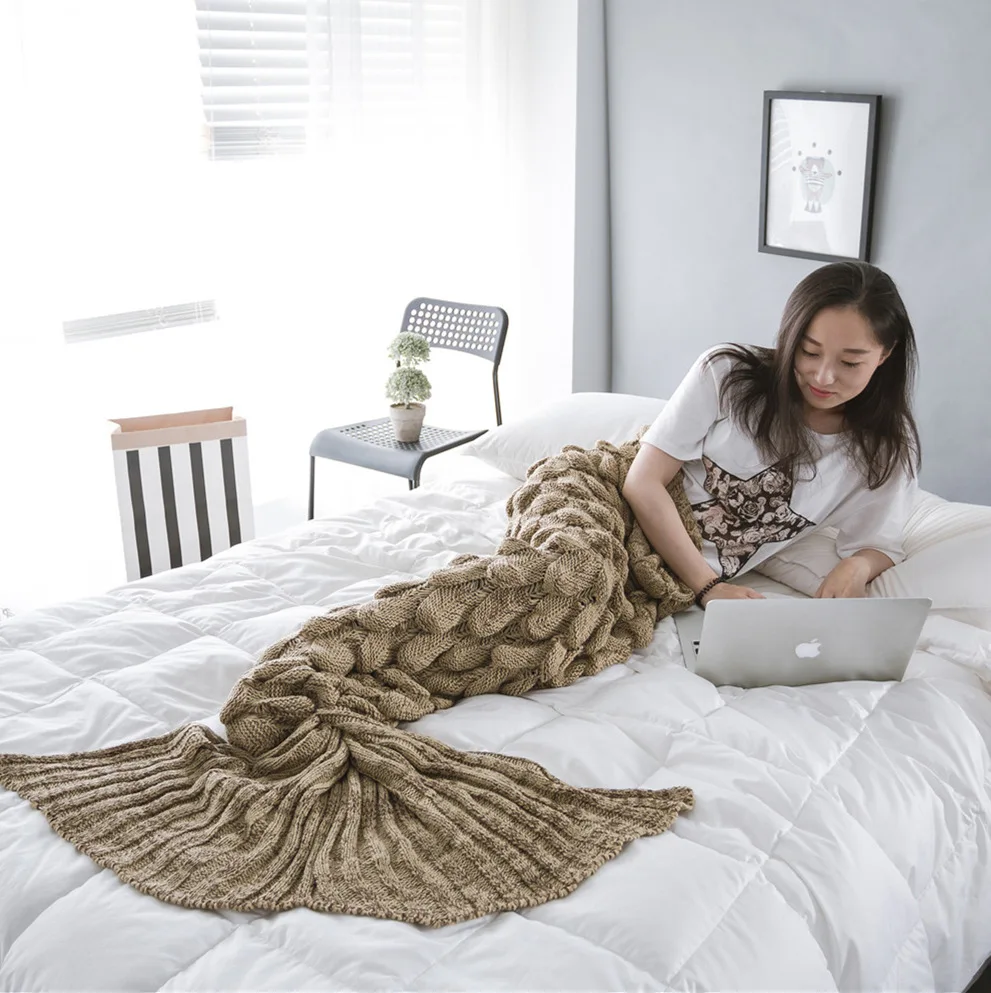 Чешуя-хвост русалки вязаное одеяло рыбий хвост Тканое покрывало