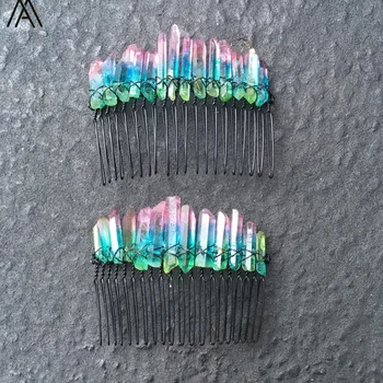 

5PCS Gun Black Wire Wrapped Gradient Quartz Stick Point Hair Combs Tiara For Women Crystal Combs Bridal Hair Jewelry HG039AMAC.E