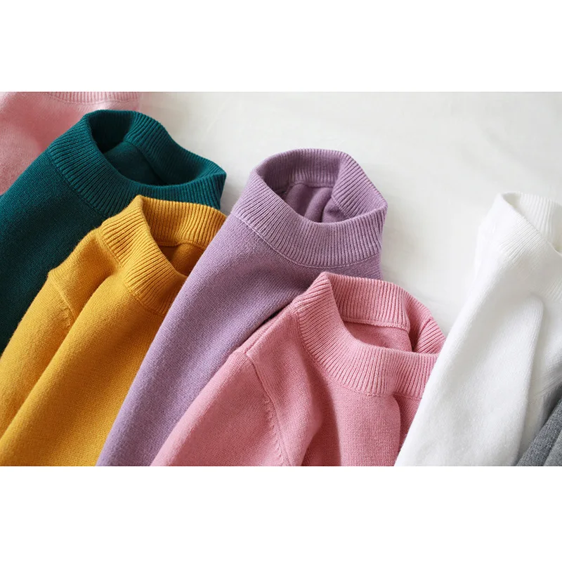 

2019 Autumn And Winter Candy-Colored Girls' round Collar Sweater Versatile Soft Waxy Pullover Sweater Male Baby Base Shirt