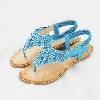 

Summer Ladies New Bohemian Wind Drill Round Toe Sandals for Women Fashion Trend String Beads Candy Colors Elegant Shoes