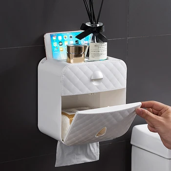 

Wall Mounted Toilet Paper Holder Double Layer Tissue Dispenser Bathroom Tissue Paper Storage Box Free-punch Home Storage Rack