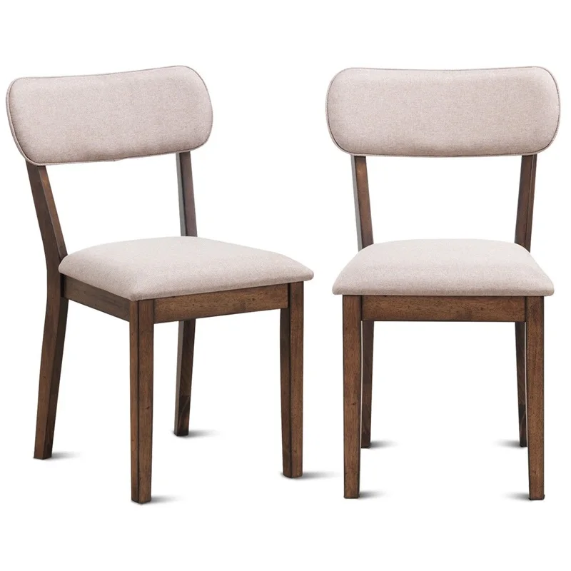 

High Quality Oak Set of 2 Armless Fabric Upholstered Dining Side Chairs Elegant Superior Linen Surface White Chair HW60157
