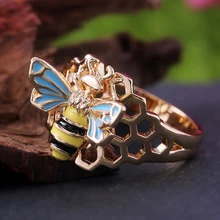 Huitan Творческий пчела вечерние кольца пчела остающиеся на соте дизайн позолоченный посеребренный милый подарок на день рождения Аксессуары Кольцо
