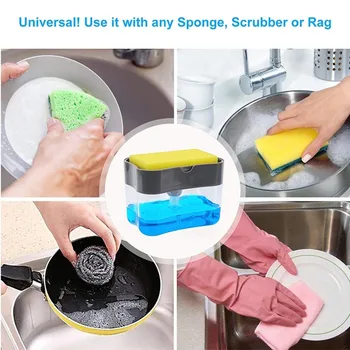 

25# Kitchen Soap Dispenser With Sponge Holder Plastic Dishwashing Liquid Detergent Container Box Sponge Rack Distributeur De