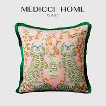 Medicci Home Gorgeous Cushion Cover Oriental Mystical Animals Print Ancient Style Decorative Pillow Case Luxury Coussin 50x50cm