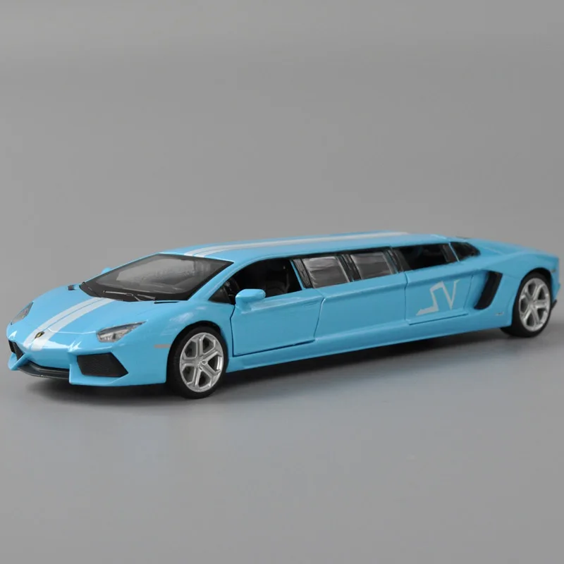 Синий 1:32 литье под давлением Модель автомобиля игрушки Вытяните назад Aventador растянуть лимузин W/звук и светильник - Цвет: Синий