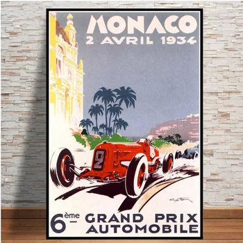 

Hot World Grand Prix Retro Monaco Canvas Painting Super Motor Car Posters and Prints Wall Art Picture for Living Room Home Decor