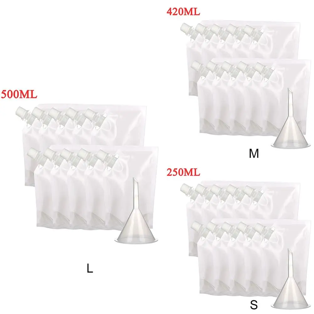 

10Pcs/Set Transparent Disposable Juice Bag With Oblique Funnel For Party Beverage Bag With Nozzle Stand Up Durable Storage Bags