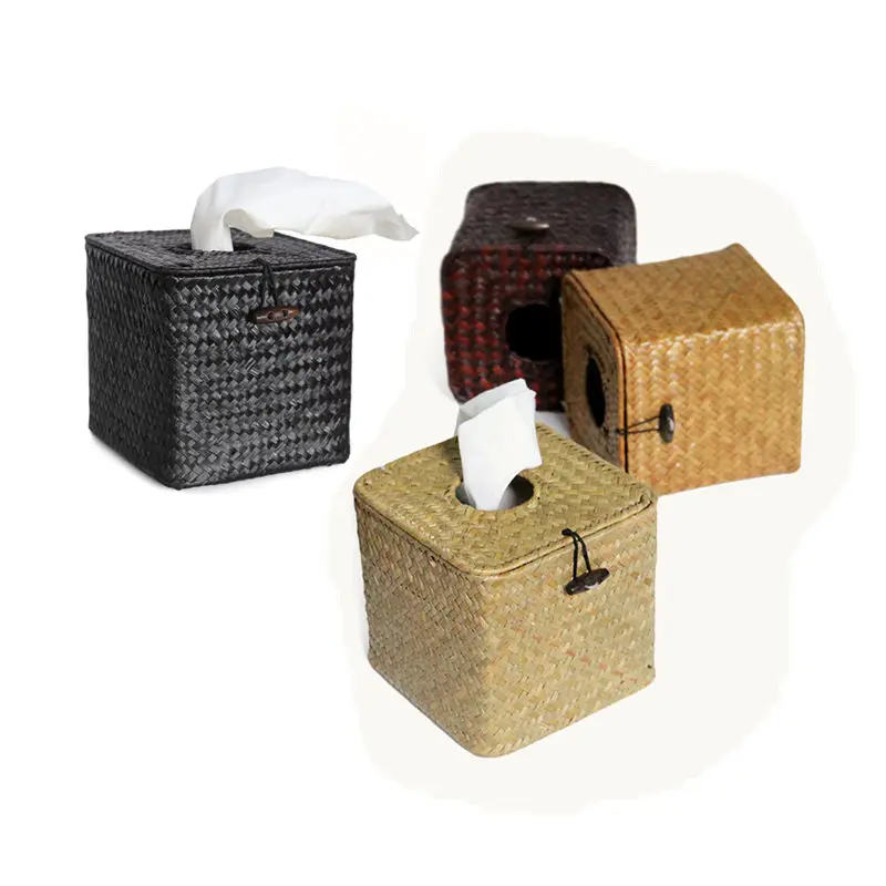 

Seagrass Woven Tissue Case Box Handmade Straw Storage Basket Box Roll Paper Container Tissue Holder Case Home Decoarting Things