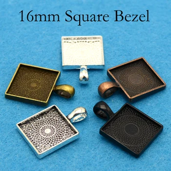 

100 pcs - 16MM Pendant Tray, Square Bezel Pendant Blanks, 16mm Square Cabochon Setting Base Resin Frame