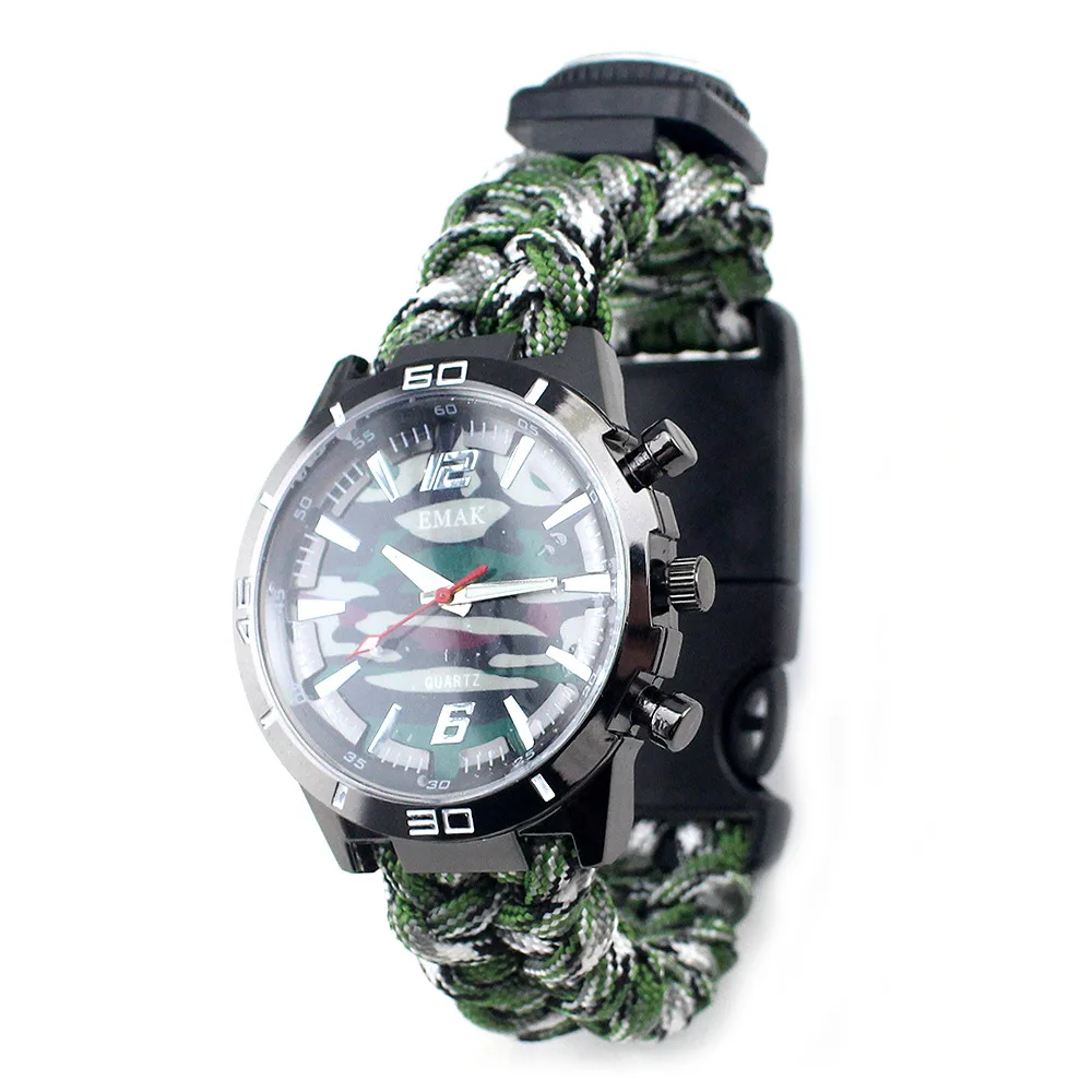 

Outdoor Sports-Style Fashion Men Umbrella Rope Woven Watch Open Country Multi-functional da huo bang Thermometer Watch Band