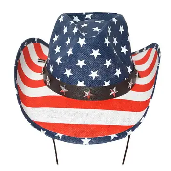 

Best quality American flag Panama Western cowboy hat sailor dance hat personality pull wind steppe stars jazz hat cowgirl