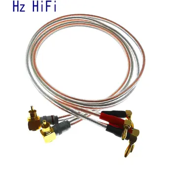 

1Pair Hi-end DIY HIFI 90 degrees RCA to 4 Banana 4MM Speaker Cable Audio cable