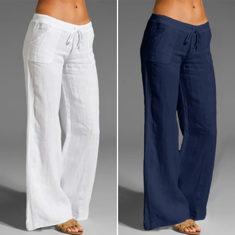 Leg-Pants Pantalon Long-Trousers Linen Palazzo Oversized Celmia Elastic-Waist Autumn