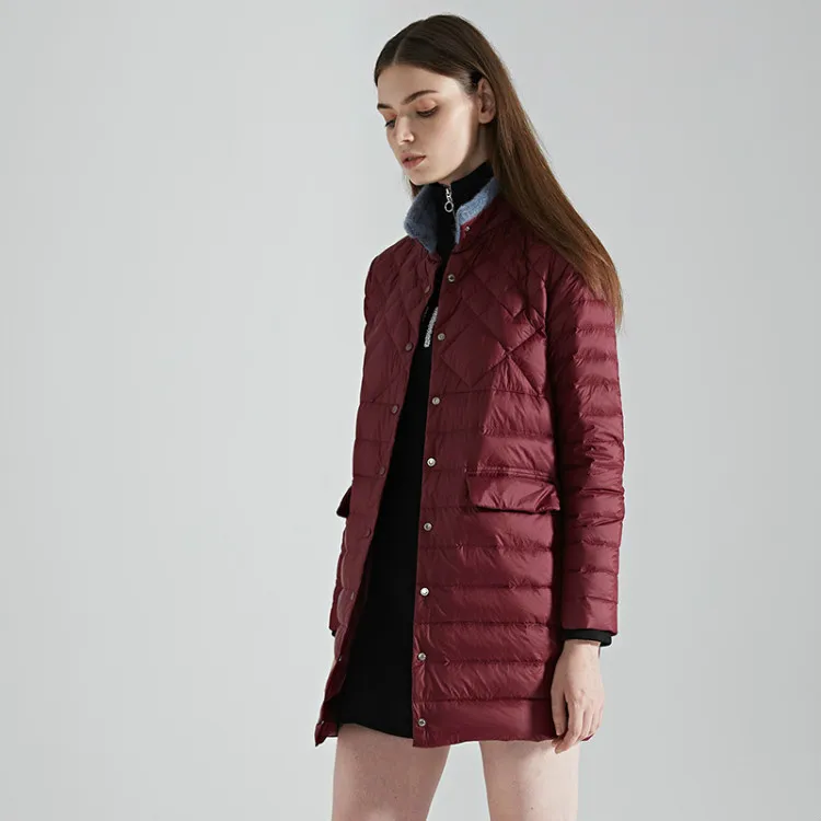Purplish red Длинный пуховик Осенне-зимняя Дамская обувь ультра легкий 90% Белое пуховое пальто плюс Размеры 3XL женский пуховик Теплая парка - Цвет: Purplish red