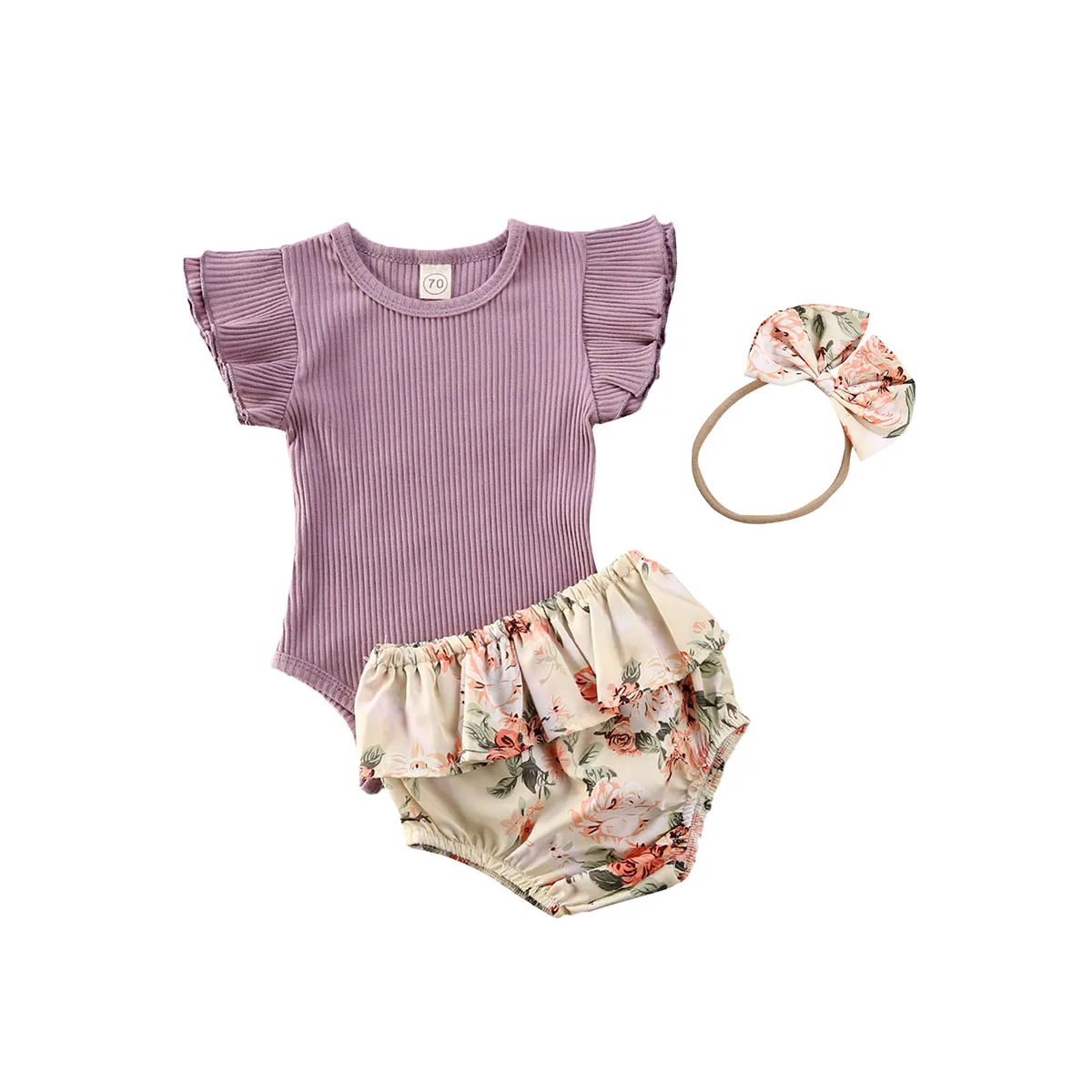 Vêtements d'été pour bébés filles, ensemble de 3 pièces, short à fleurs, bandeau de sauna, pour nouveau-né