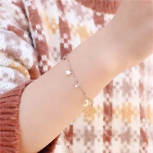 18KGP роза с золотистым или титановым покрытием сталь Звезда Луна кисточкой AAA циркония браслет Женская мода 316L нержавеющий браслет ювелирные изделия(GB116