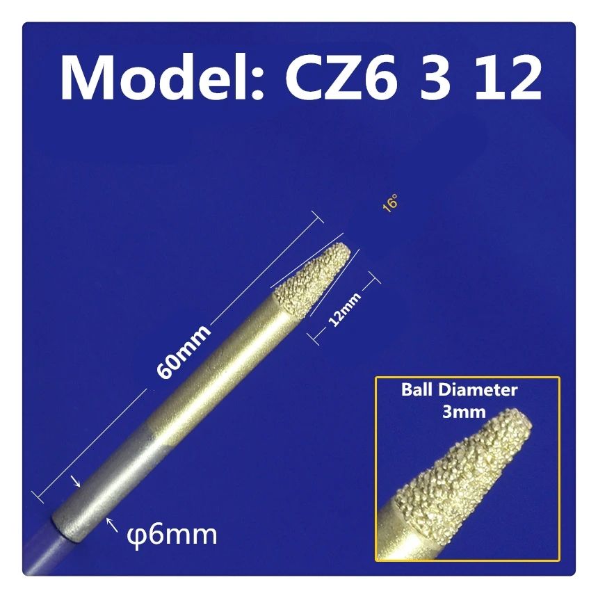 CZ6 3 12 1 шт-, ЧПУ твердосплавный Алмазный Камень Гравировальный Бит для мрамора, bluestone и песчаника, нижний рельеф конический резак - Длина режущей кромки: CZ6 3 12