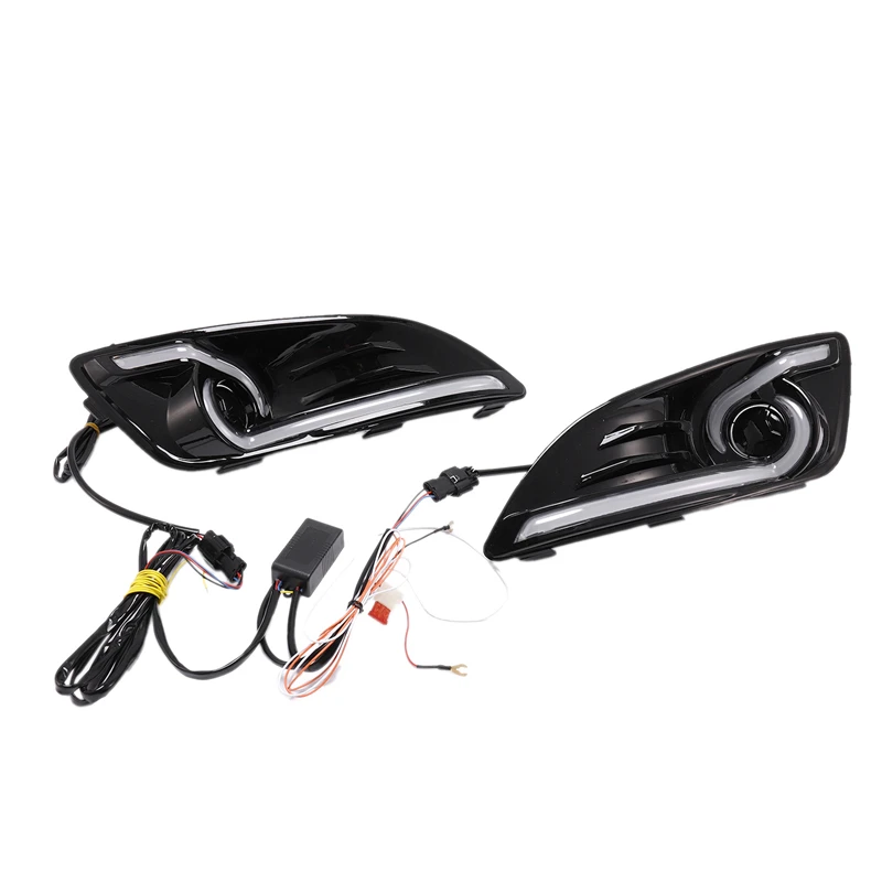 

DHBH-Car Flashing LED Daytime Running Light for Ford Fiesta 2013-2016 Fog Lamp Cover with Yellow Turning Signal Lights