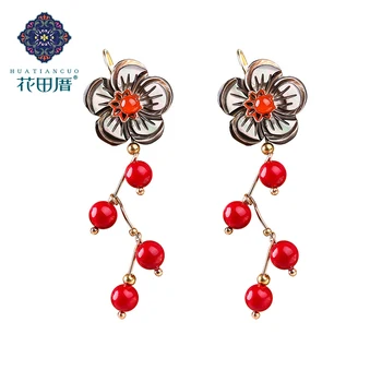 

Black Shell Flower Red Shell Beads Ethnic 2019 Dangle Earrings Glass Lace Gold Plated Handmade Woman Jewelry EZ-18020