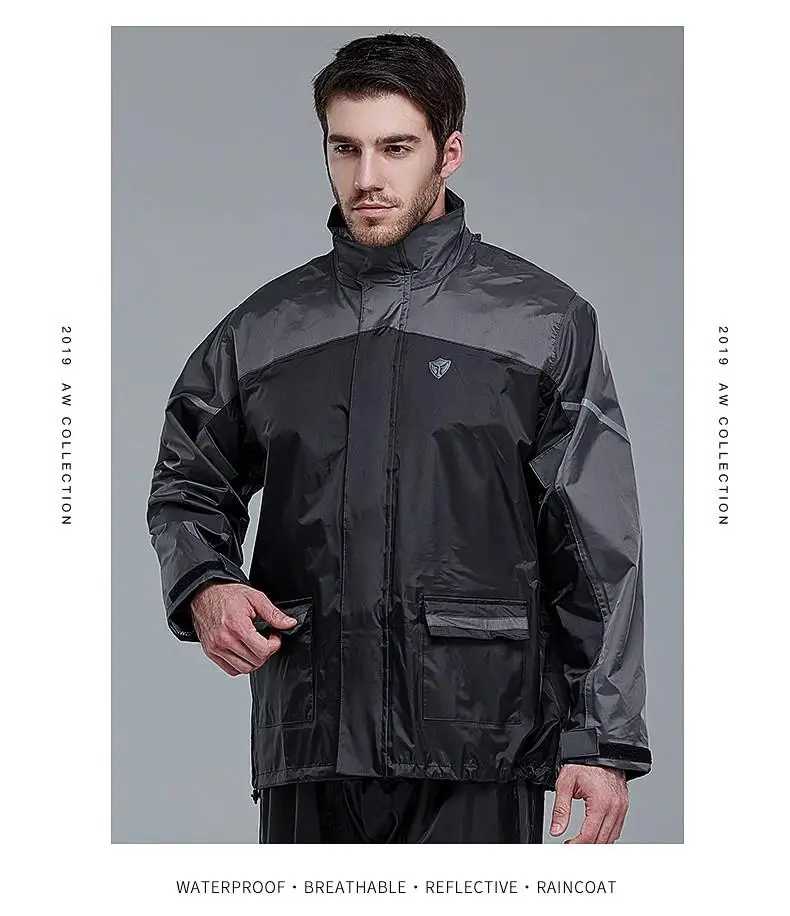 Камуфляжный плащ непромокаемые брюки комплект утолщенный водонепроницаемый мужской Открытый мотоциклетный плащ для езды непромокаемые - Цвет: gray