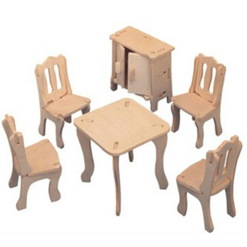 3D Wooden Pretend Play Furniture Mini Toys Household DIY Children's Educational Puzzle Cabinet Model Kitchen Room House Dolls | Игрушки и