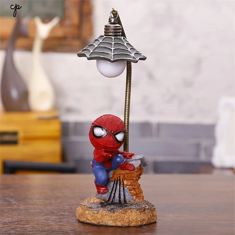 Cartoon Avengers Night Lamp Action Figures Spider Man Resin Lamp Children Bedroom LED Boy Kids Xmas Creative Gift Night Light