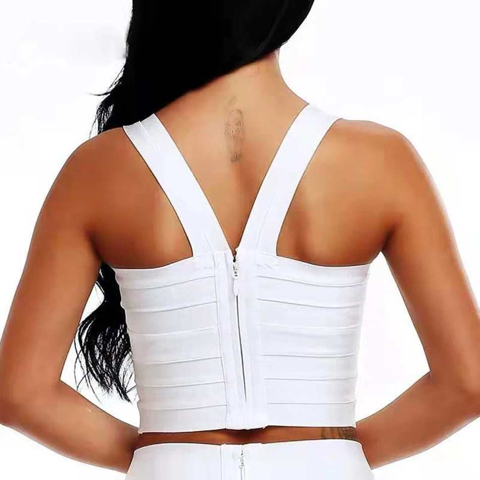 2019 new arrivals womens elastic bandage crop top spaghetti strap busty solid candy color v-neck hot sale  EV1529