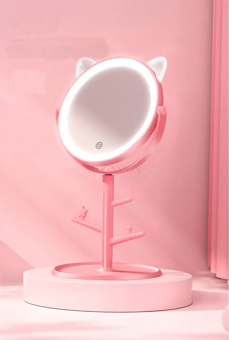 Led makeup mirror with light fill light girl heart student dormitory portable small mirror desktop