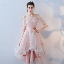 Платье для выпускного вечера, розовое платье с вырезом лодочкой и коротким рукавом, женские платья для вечеринок, кружевные Выпускные Платья с цветочным рисунком, вечерние платья с открытыми плечами, LX992