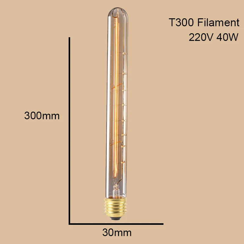 ST64 G95 G80 T30 лампочка накаливания Эдисона с затемнением 40 Вт 220 в E27 винтажный светильник Ретро подвесной светильник нить Спираль Промышленный Декор - Цвет: T300Filament