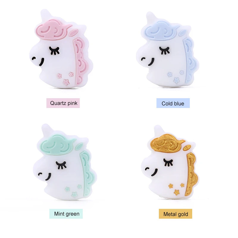 LOFCA  Teether 실리콘 구슬 5pcs 유니콘 라운드 실리콘  젖니가 남 구슬 식품 학년 간호 씹는 실리콘 구슬 