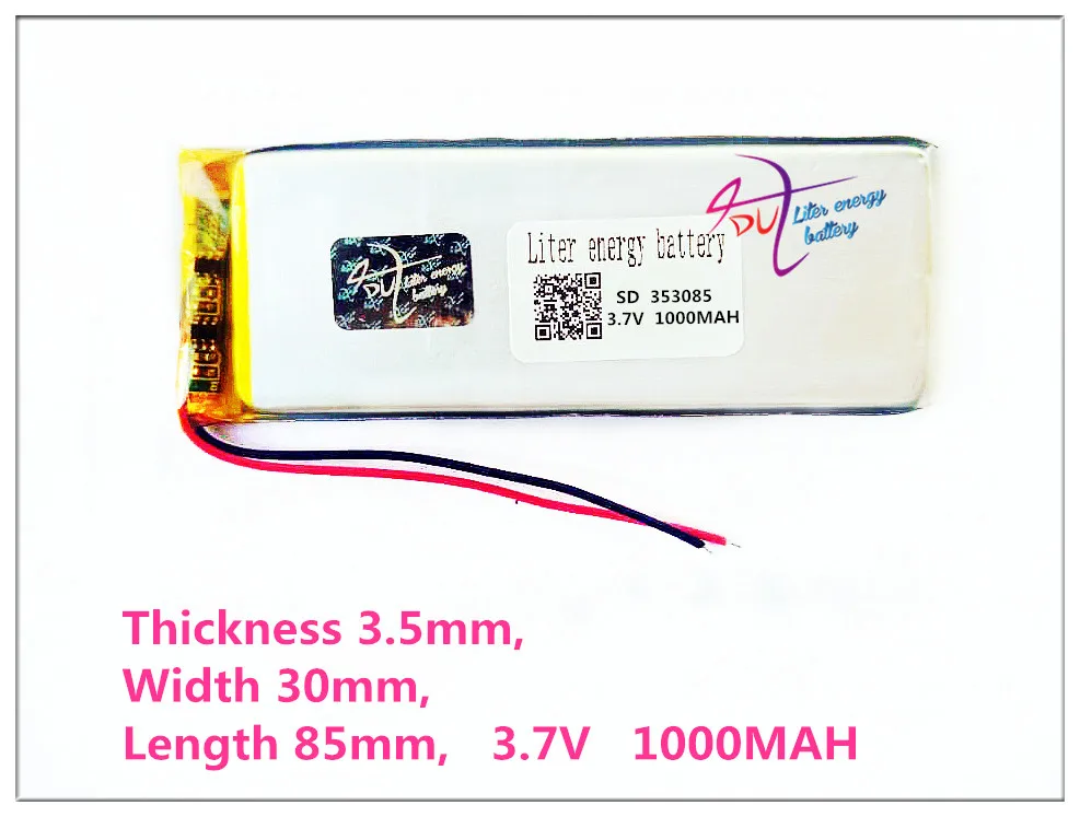 353085 3,7 V 1000 MAH литиево-полимерный lipo Перезаряжаемые Батарея литиевые ячейки для Mp3 gps DVD, Pad tablet Дополнительный внешний аккумулятор