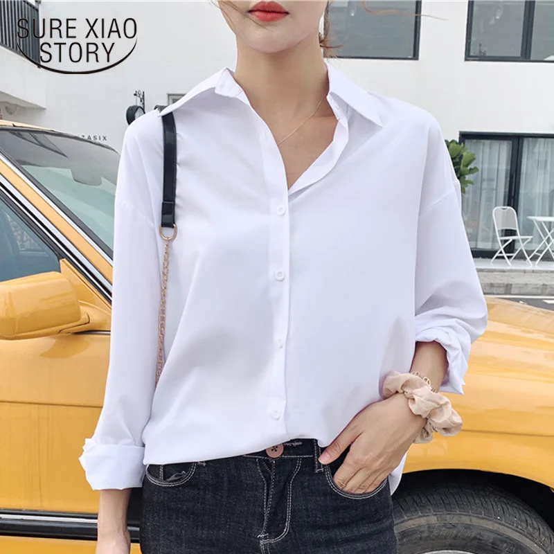 

Women Shirts and Blouses 2019 Korean New White Shirts Casual Simple Long-sleeved Shirt Female Turn-down Collar Tops 6539 50