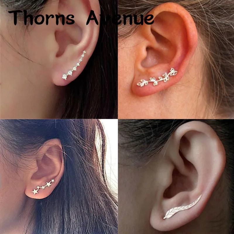 

New Fashion Sliver Gold Color Boho Star Leaf Shape Crystal Earrings Brincos Clip On Earrings Ear Cuff For Women Party Jewlery