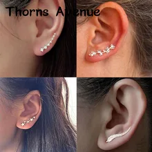 Nova Moda Boho Sliver Cor do Ouro Estrela Da Forma de Folha Brincos De Cristal Brincos Clipe Em Brincos Da Orelha do Manguito Para As Mulheres Do Partido jewlery(China)