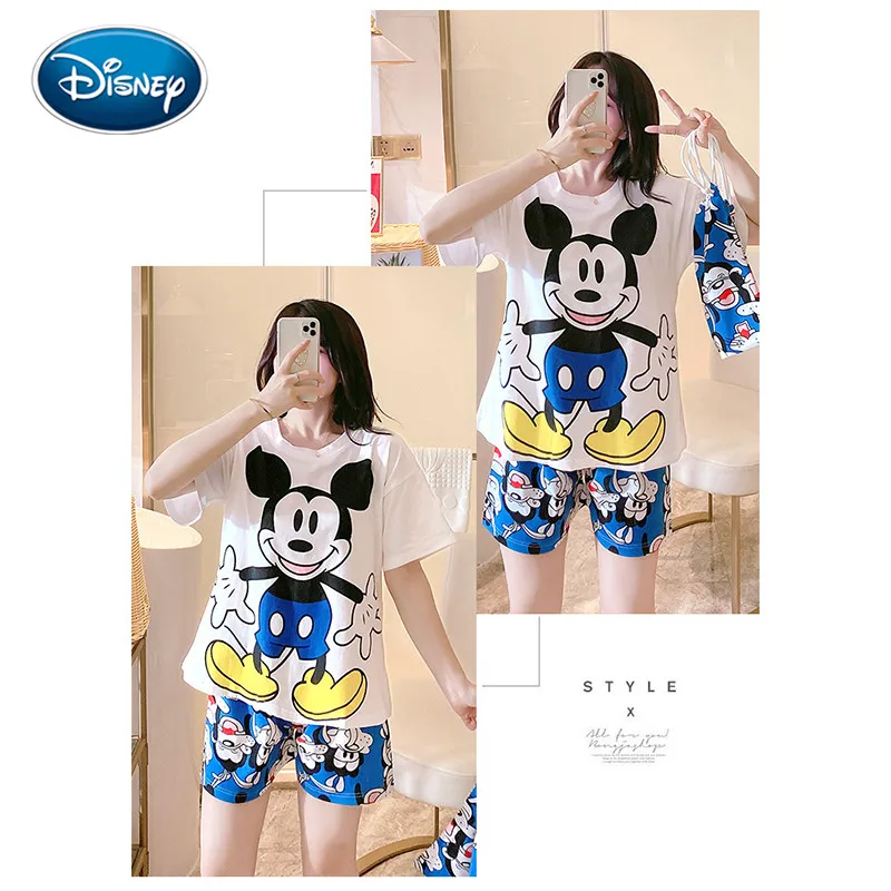 Disney Mickey Minnie Women Pajamas Set Summer Cute Cartoon Short Sleepwear Girls Comfortable Home Clothes 3