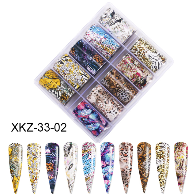 Star Transfer Paper Laser Leopard Print Gale Camouflage Small Fresh Fruit Star Set Nail Sticker Decorative Art 1Box 10 Grid