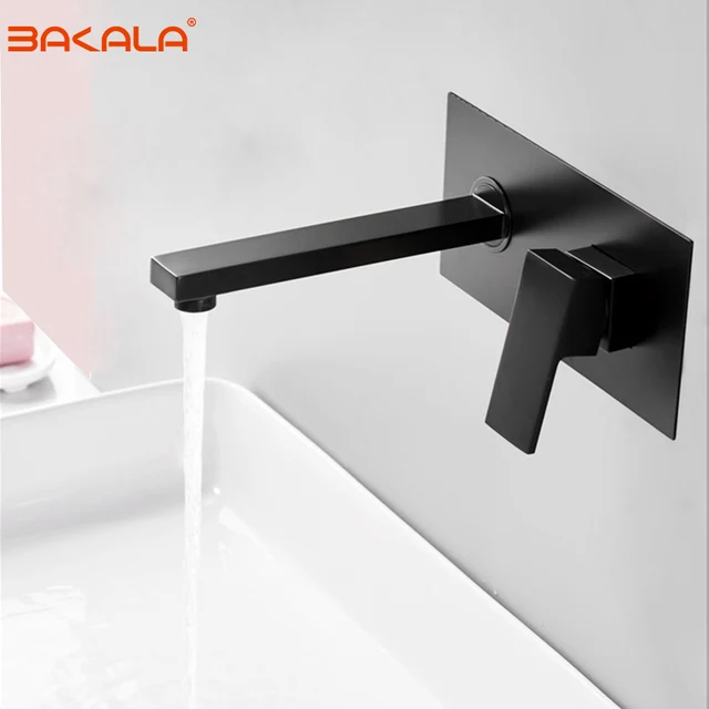 $US $60.75 BAKALA Luxury Matte Black Bathroom Faucet Basin Sink Tap Wall Mounted Square Brass Mixer Tap LT-320BR