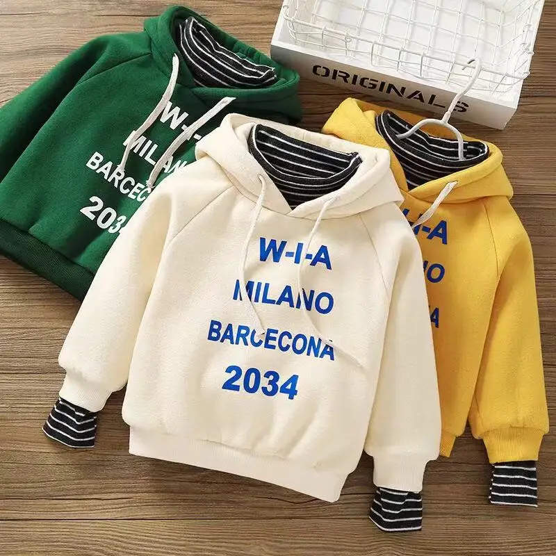 

Boy Sweater Fall and Winter Thick Hooded Korean Version of The Sweater Sports Jacket Handsome Bottoming