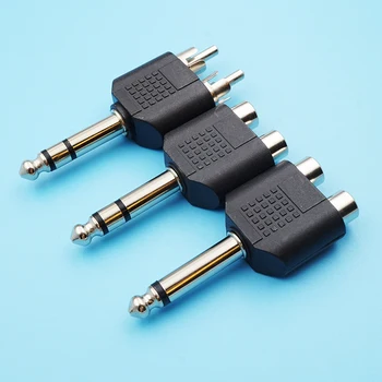

5Pcs/lot 6.35mm Mono Dual Male Plug To Lotus Female Jack Converter 6.5 Female Plug To 2 RCA Male Jack AV Audio Video Connector